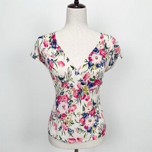 Vtg Y2K Odille Top Womens Large Pink Floral Preppy Fairy Empire Waist Dainty